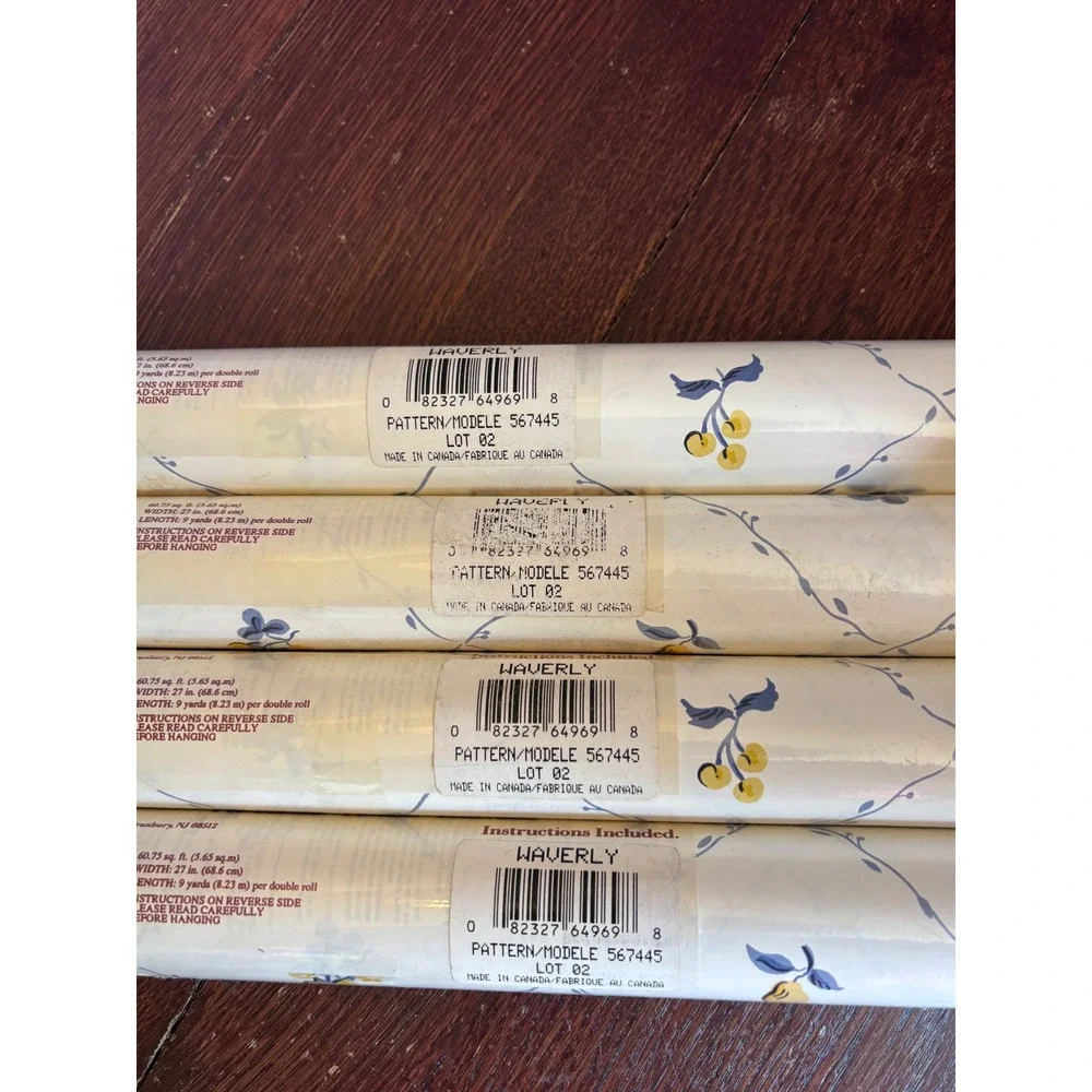 Waverly Wallpaper 4 Double Rolls Floral Vine Yellow Blue Cream 567445 Sealed